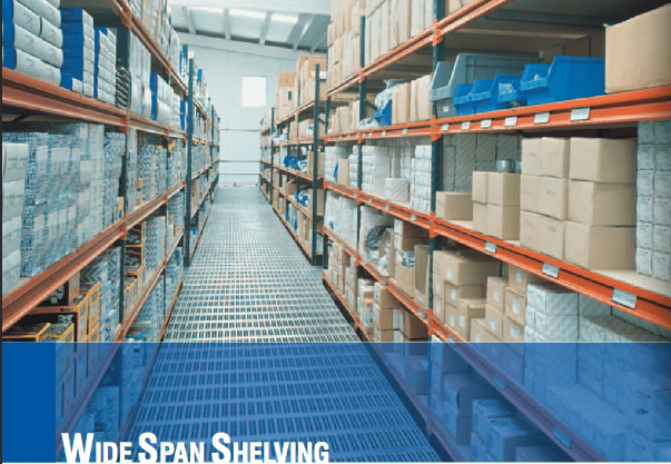 Wide Span Shelving in warehouse