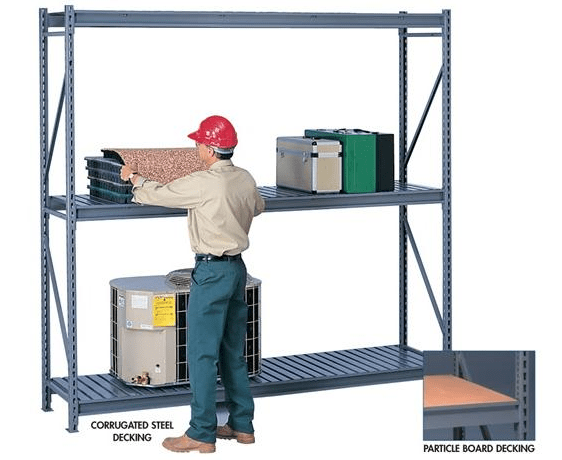 Man placing items on tennsco bulk storage rack - pallet rack safety concept