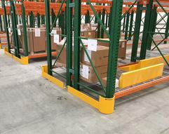 Pallet rack post protector in use