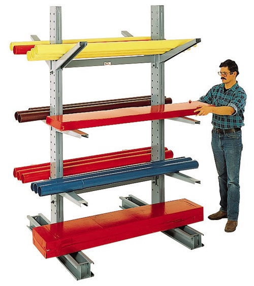 series 1000 medium duty cantilever rack double sided being used by a worker
