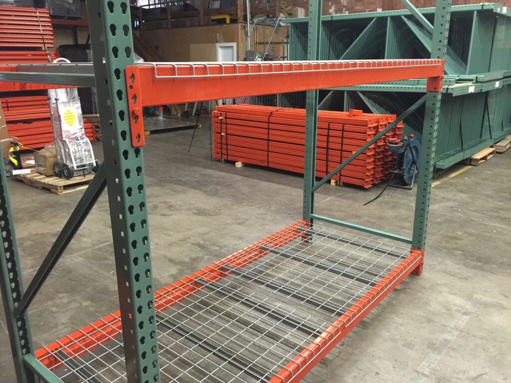 One Section of Husky Teardrop Pallet Rack Uprights, Beams and Wire Decks