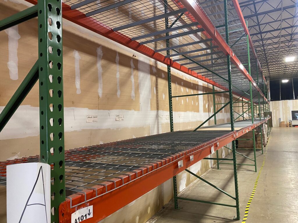 42'' deep x 46'' wide wire decks installed on pallet racking