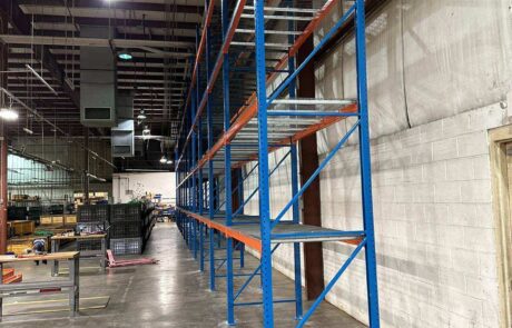 Used teardrop style pallet racking delivery and installation in Sanford, NC