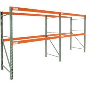 Starter and add-on section of teardrop style pallet racking for warehouse pallet storage
